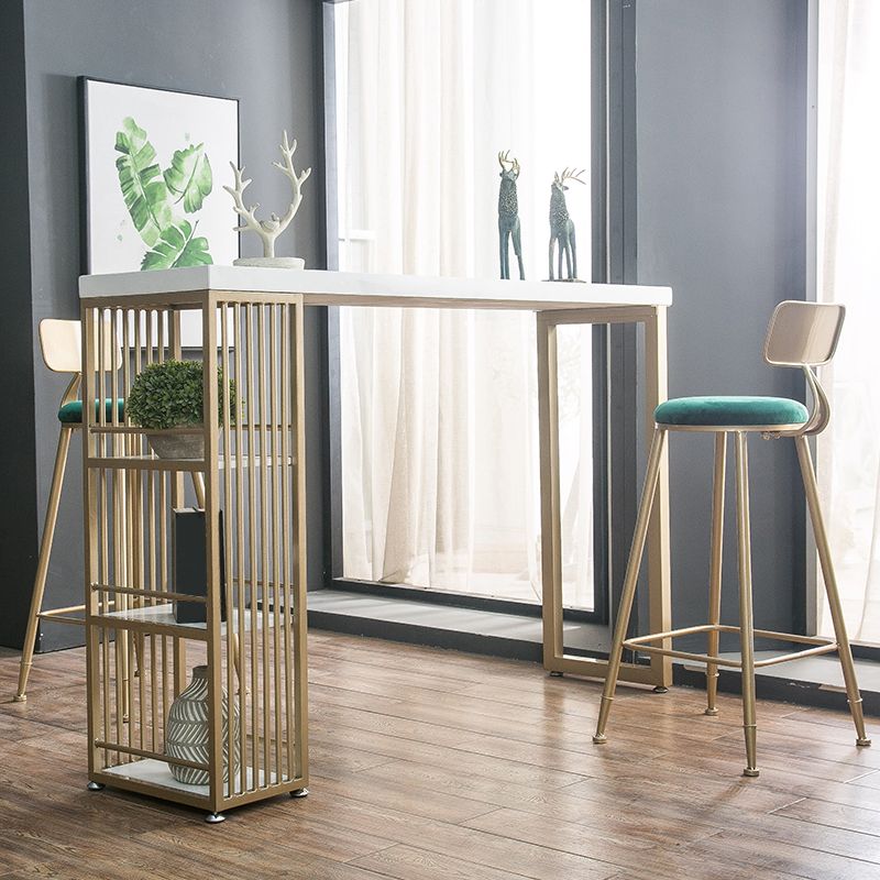 Glam Style Rectangle Bar Table Solid Wood Bar Dining Table with Storage