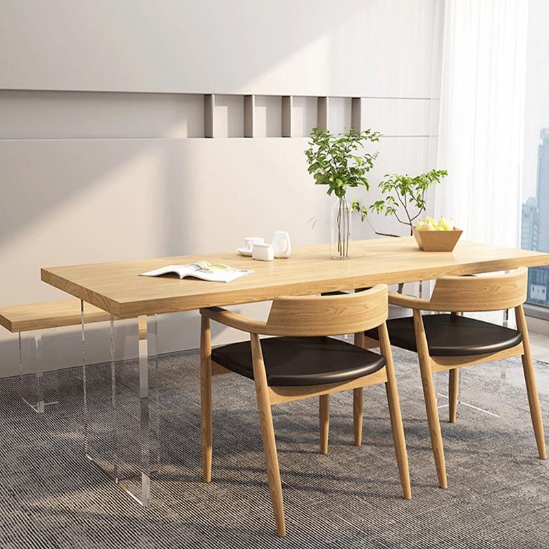 Minimalism Solid Wood Table for Restaurant Rectangle Table with Acrylic Base