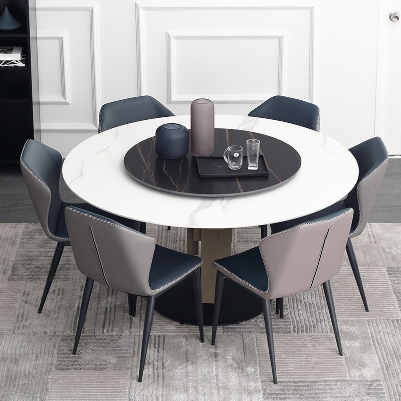 Modern Dinette Set 1/3/4/5/7 Pieces Round Sintered Stone Dining Table Set with Turntable