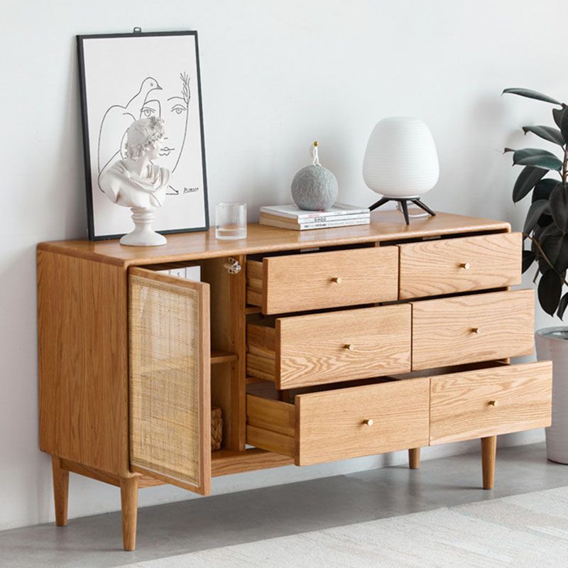 Contemporary Paned Cabinet Brown Pine and Cherry Accent Cabinet with Doors