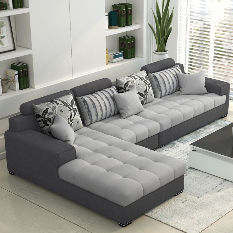 Slipcovered Square Arm Sectional Modern Fabric 4-seater Sectional