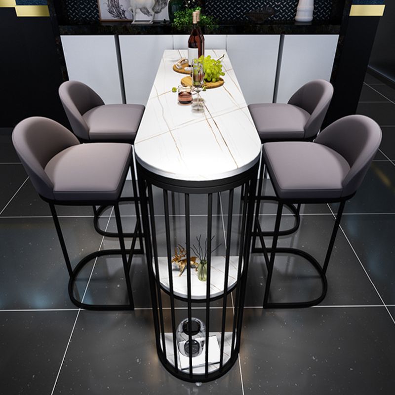 Modern Stone Bar Table Metal Base Dining Table with Storage Shelves