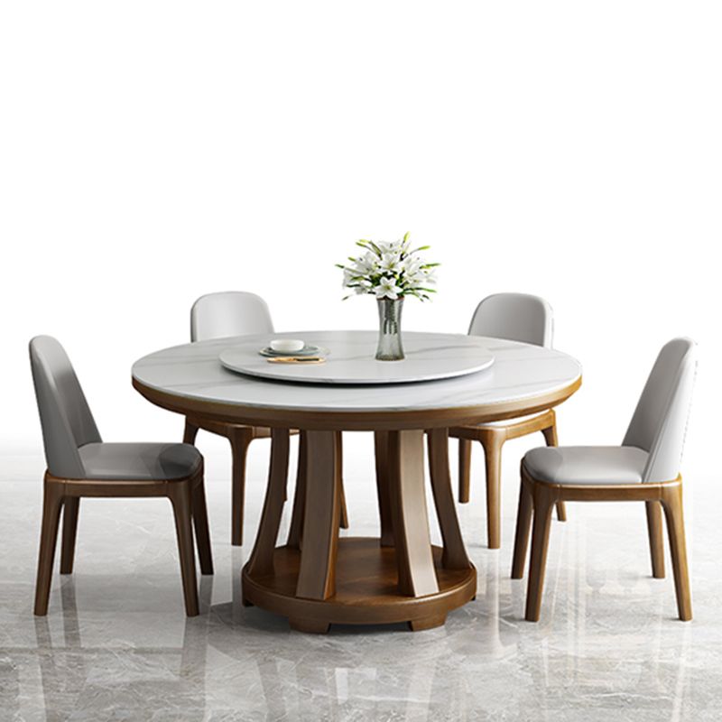 Sintered Stone Dining Table Round Dinner Table with Rubberwood Base for Dining Room