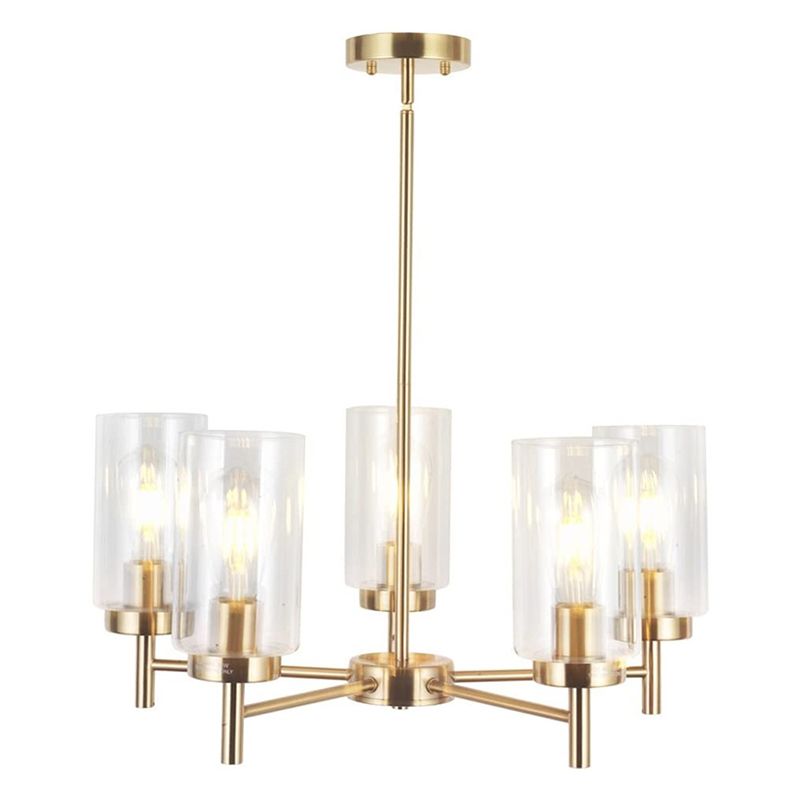 Transparent Glass Cylindrical Shade Chandelier Light Industrial Style Multi Light Ceiling Lighting Fixture for Living Room