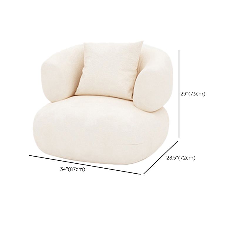 Tuxedo Arm Curved Sofa with Pillows Modern White Fabric Sofa