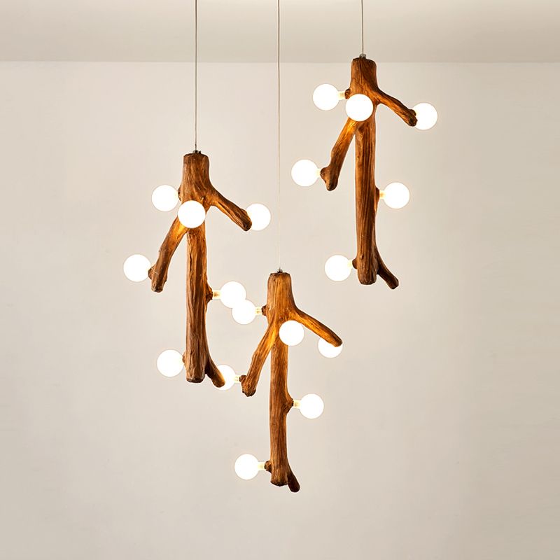 Modernism Branch Resin Multi-plafond Light 18 têtes d'éclairage suspendu en marron avec conception de bulbe exposée