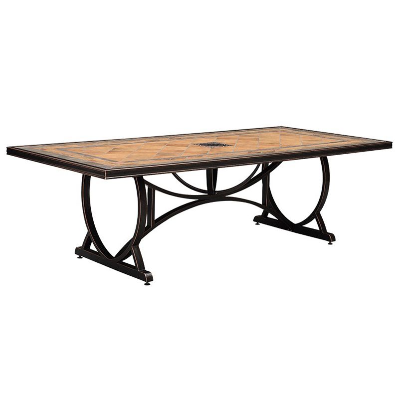 Stone/Ceramic Dining Table Outdoor Aluminum Base Patio Table in Brown