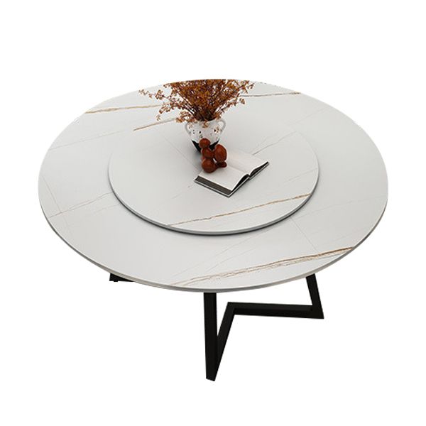 Round Sintered Stone Dining Table Modern Furniture with Double Pedestal for Home