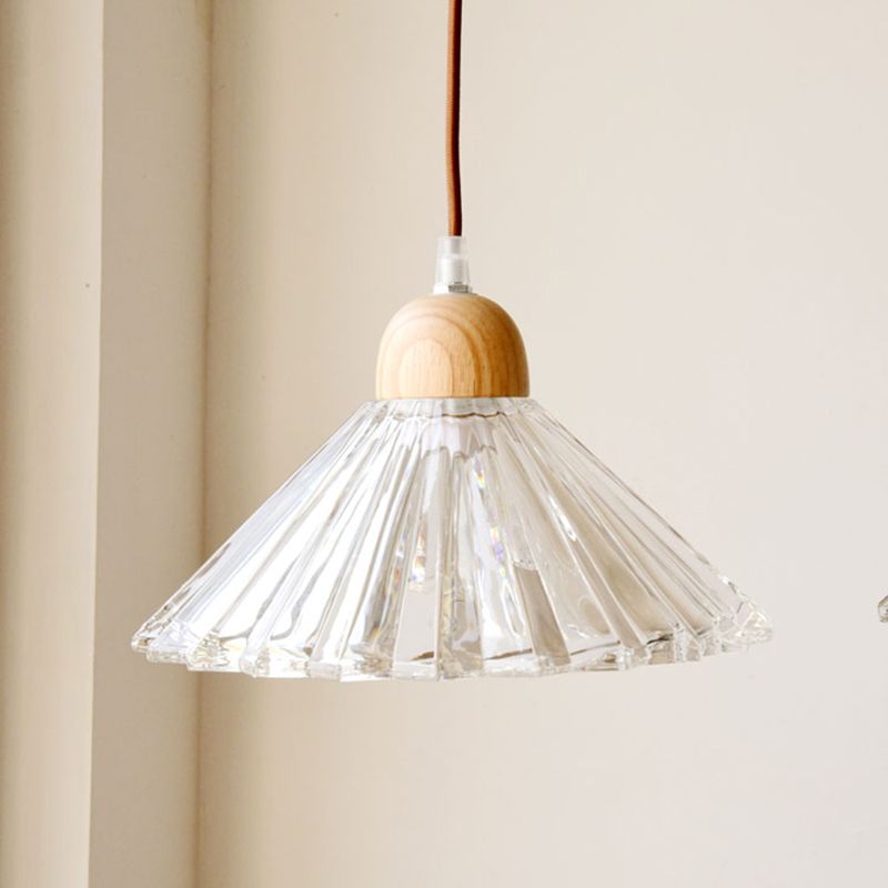 Transparent en verre pendent lampe nordique de style bois suspendu pour salle à manger