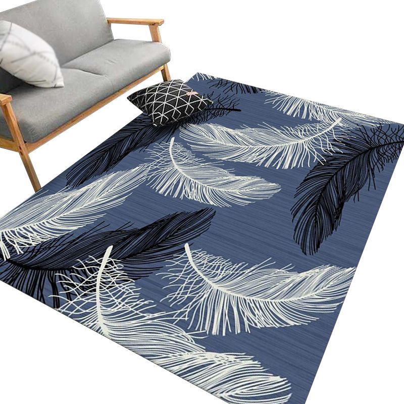 Multicolor Modern Area Carpet Polyester Feather Print Indoor Rug Easy Care Carpet for Living Room