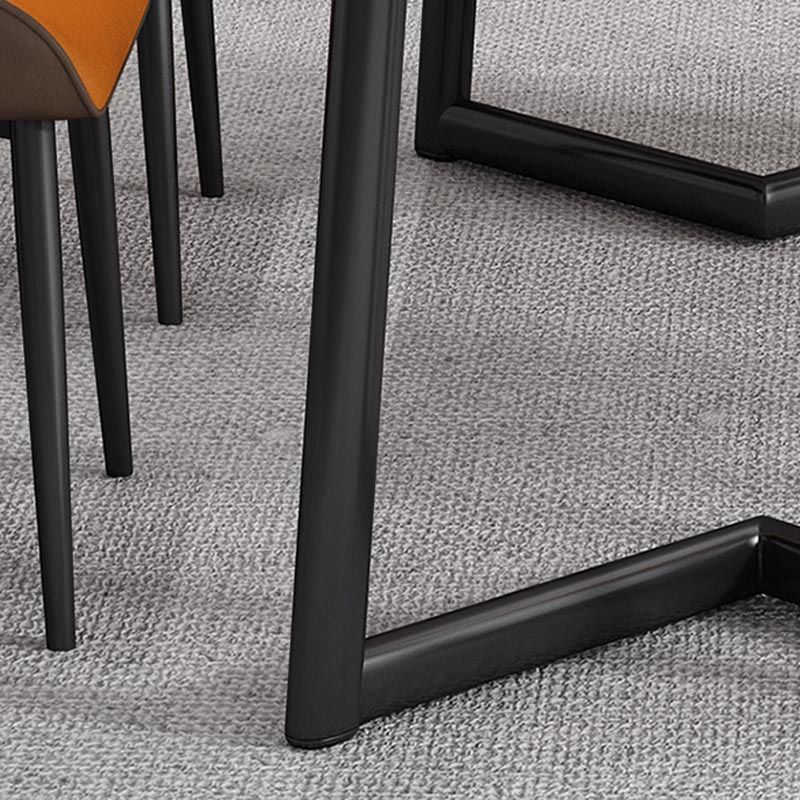 Industrial Sintered Stone Table Restaurant Rectangle Table with Double Pedestal Base