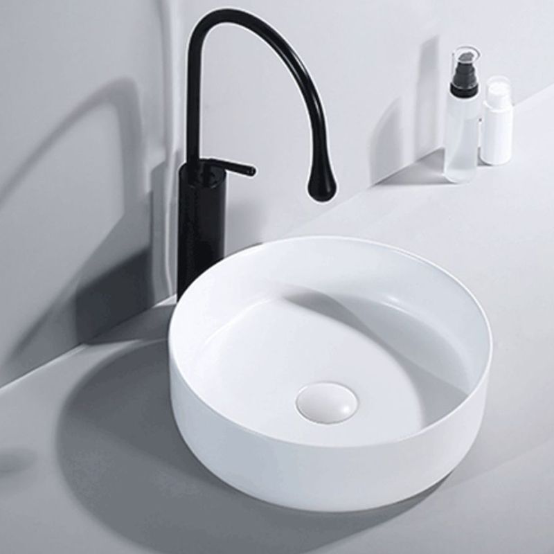 Round Modern Bathroom Sink Porcelain Vessel Bathroom Sink for Home(Faucet Not Included)