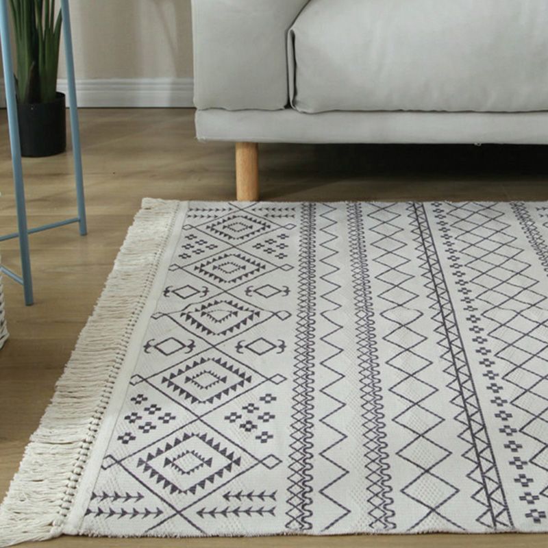Moroccan Home Decoration Rug Multi Color Tribal Totem Carpet Cotton Blend Easy Care Washable Indoor Rug with Fringe