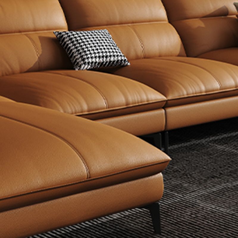 Contemporary Cushions Pillow Top Arm Living Room Genuine Leather Stationary Sofa