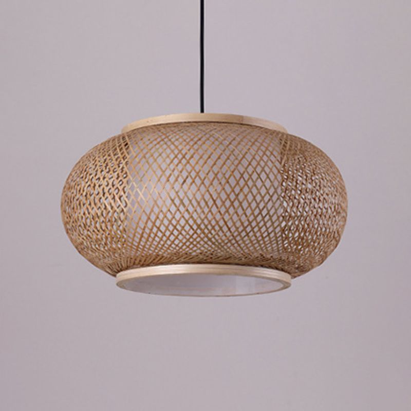 Handcrafted Ceiling Light Modern Bamboo Single Wood Hanging Pendant Light for Restaurant