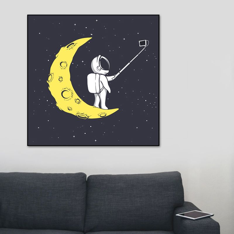 Toile imprimée d'art mural de science-fiction Cosmos Spaceman, décoration murale texturée de couleur foncée pour chambre à coucher