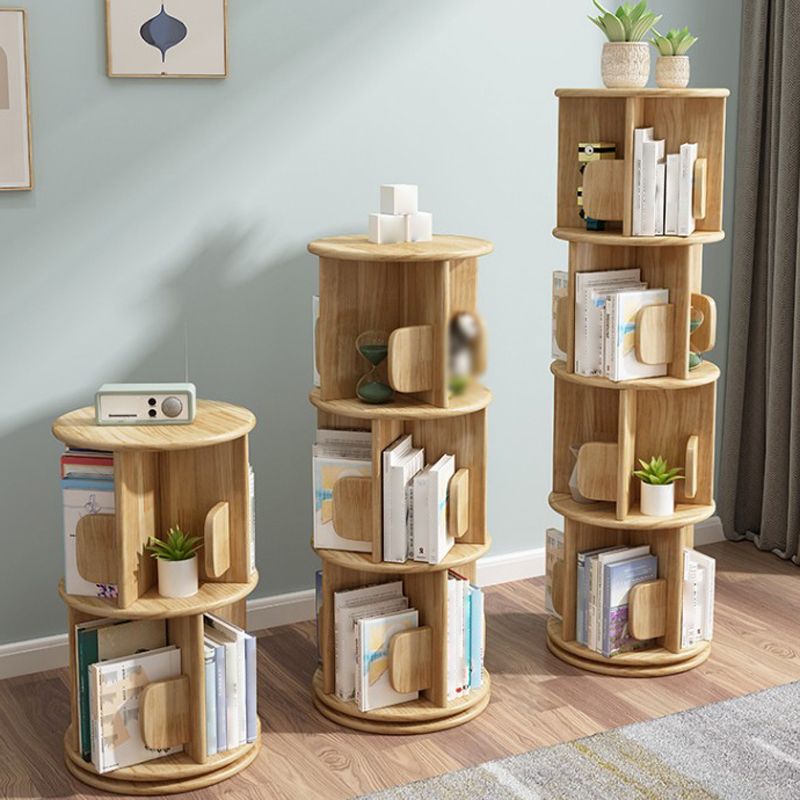 Solid Wood Geometric Bookcase Modern Rotatable Bookshelf for Home