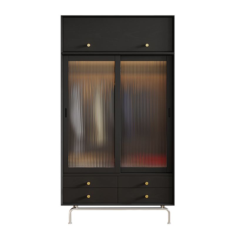 Industrial Pine Wood Wardrobe Cabinet 2-Doors Wardrobe in Black