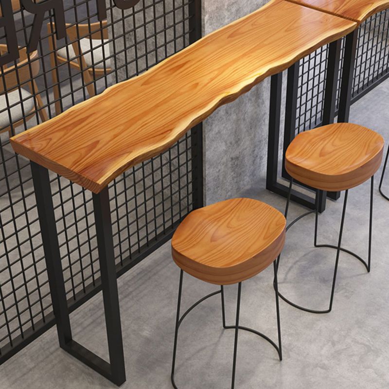 Solid Wood Brown Bar Table Black and Metal Base Rectangle Bar Table