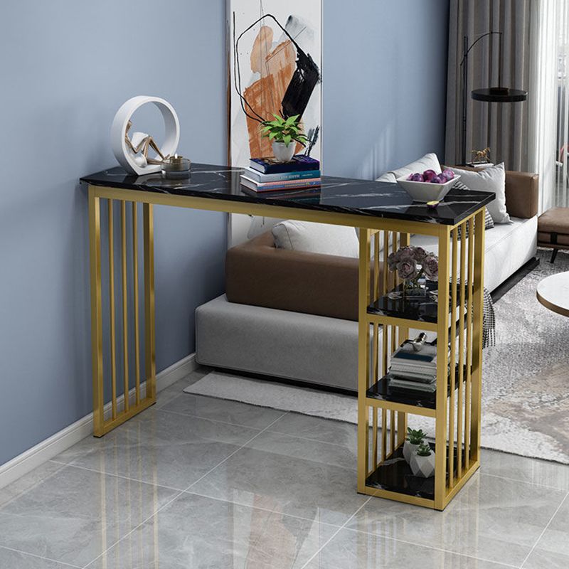 Industrial Rectangle Bar Height Table Faux Wood Bar Table with Storage Base