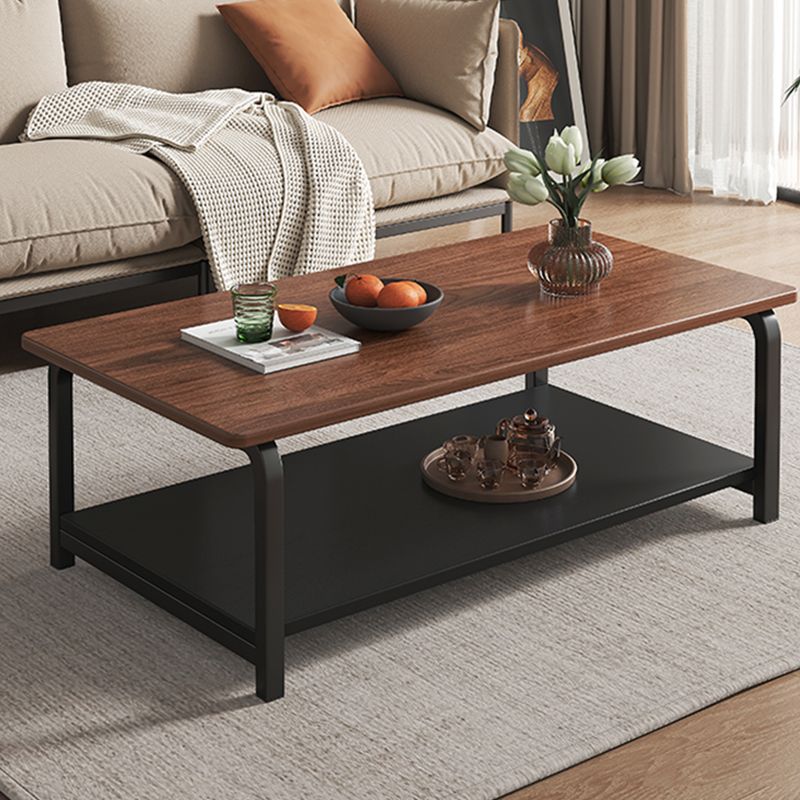 4 Legs Rectangular Coffee Table Contemporary Shelf Included Cocktail Table
