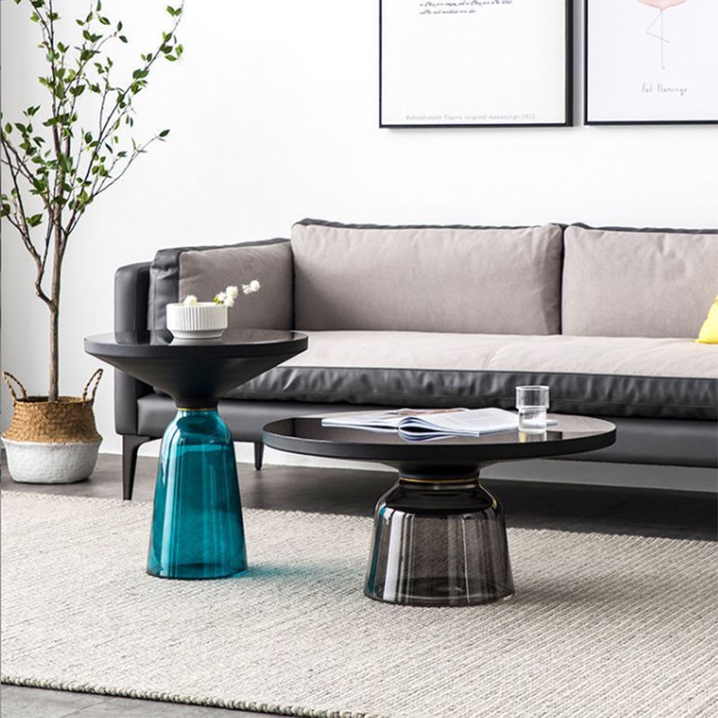 Pedestal Cone Coffee Table Modern Round Glass Top Cocktail Table