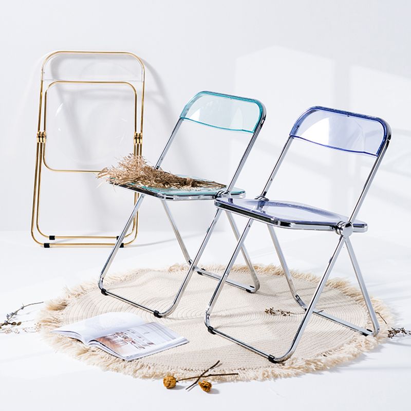 Chaise de salle à manger contemporaine sans accoudoirs, chaise latérale pliante à dossier ouvert avec pieds en métal