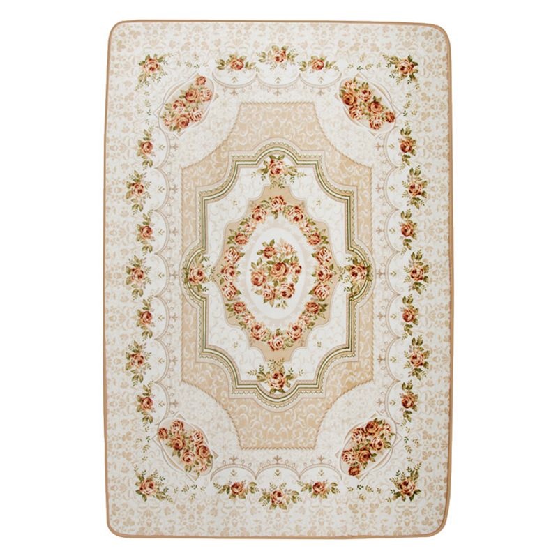 Europäischer Stilbereich Teppich Beige Polyester Rug Blumenmuster Anti-Schlupf-Teppich für Wohnkultur