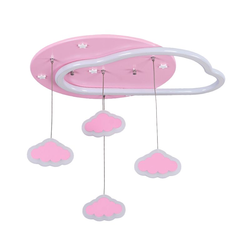 Star/Cloud/Loving Heart LED Ceiling Flush Kids Acrylic Children Bedroom Flush Mount Lamp with Drape in Pink/Blue