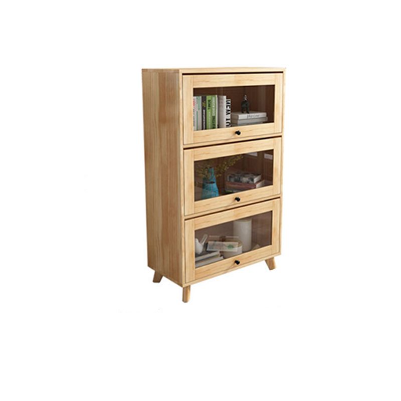 Natural Solid Wood Storage Cabinet 31.5-In Wide Glass Door Accent Cabinet