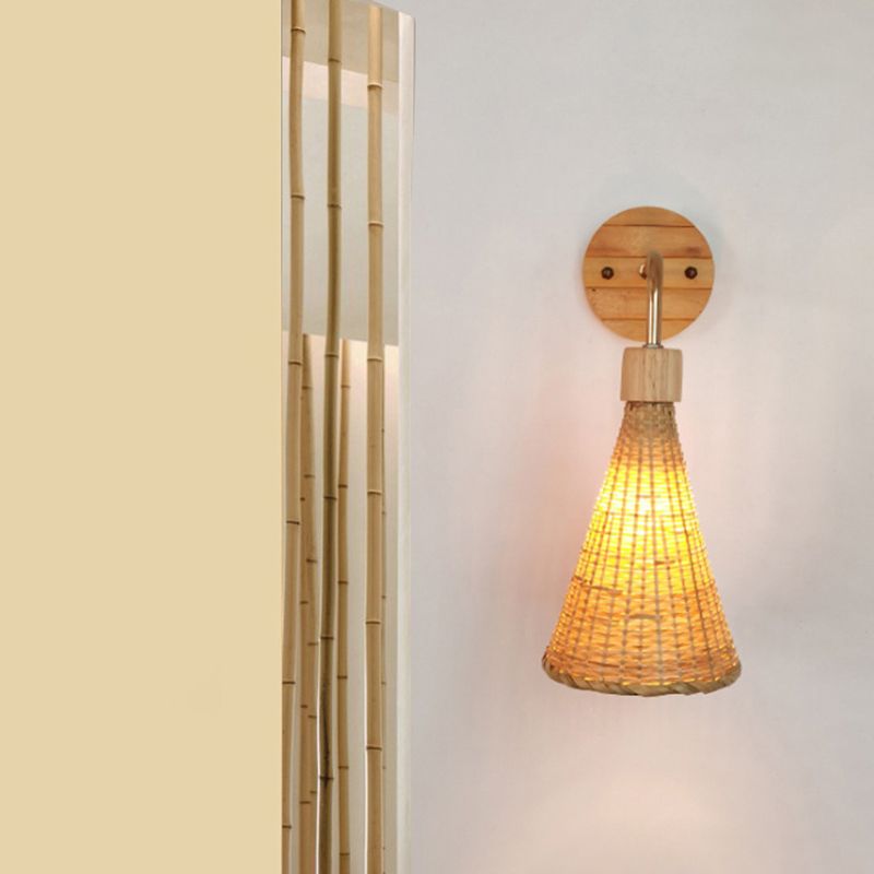Luz de pared del corredor artesanal Bambú Bambú Lámpara de pared contemporánea de bulbo en madera