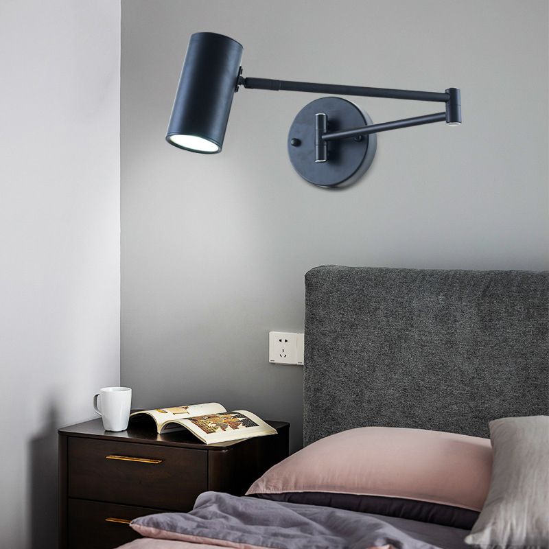 Swing Arm Metal Wall Sconce Light Nordic Cylinder Shade Sconce Light for Bedroom