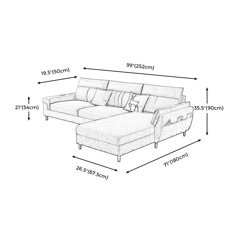 Square Arm Dark Gray Cushion Back Storage Stain-Resistant Sofa