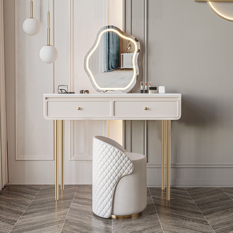 Glam Slate Top Vanity Dressing Table Solid Wood Vanity Desk with Drawers