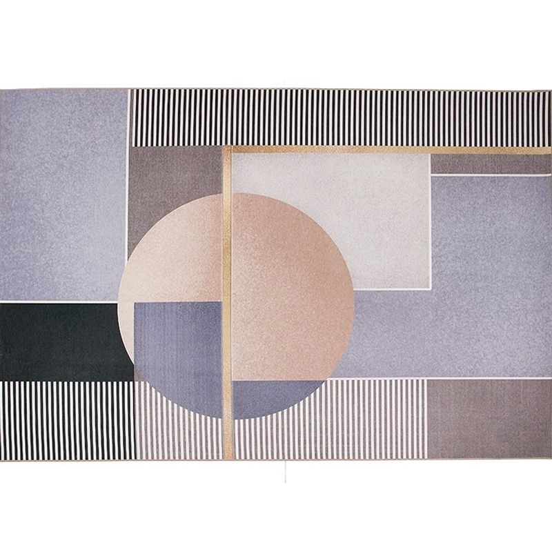 Purple Geometric Pattern Rug with Stripe Chenille Modern Rug Pet Friendly Washable Non-Slip Area Rug for Living Room