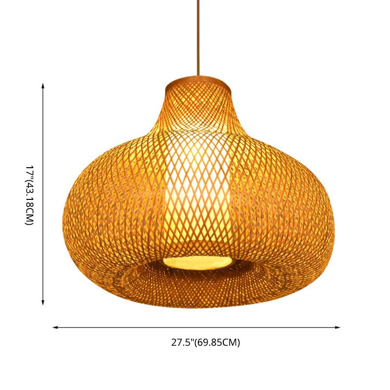 Chinese Pear-Shaped Pendant Lighting Fixtures Rattan Hanging Light with Hanging Cord for Restaurant
