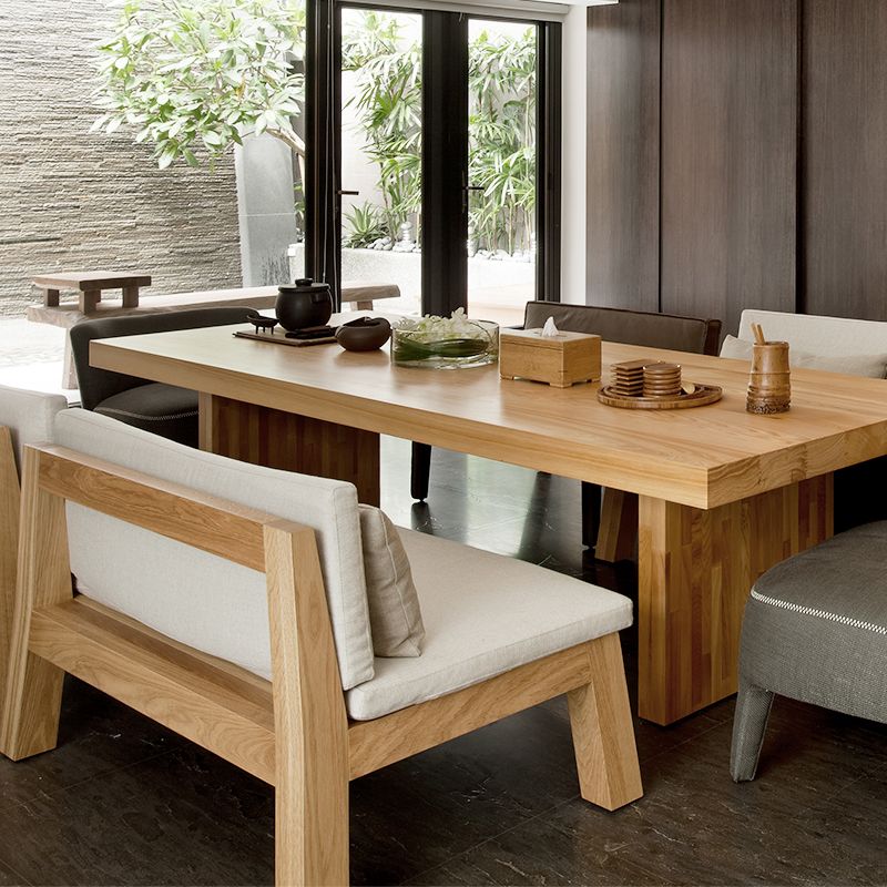 Modern Style Dining Table Rectangle Solid Wood Dining Table with Double Pedestal