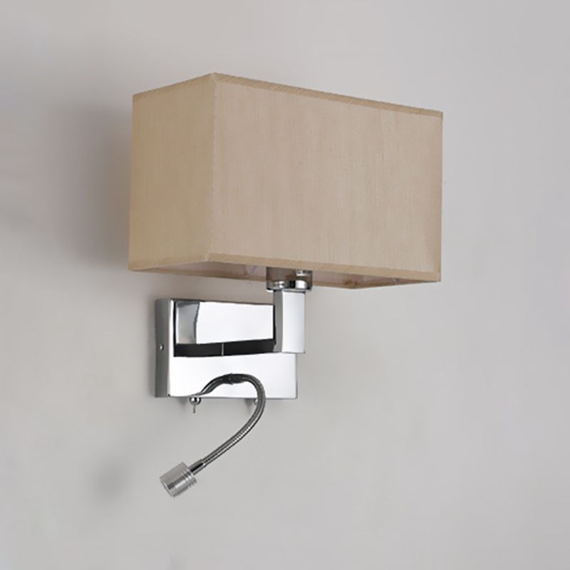 Metal Wall Sconce Modern Rectangle Shape Wall Light with Fabric Shade for Study