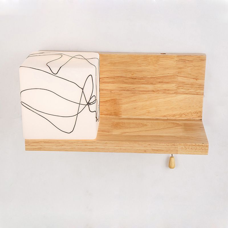 Pronzo a parete singolo in legno in moderna lampada da parete rettangolare in vetro in vetro per spazi interni