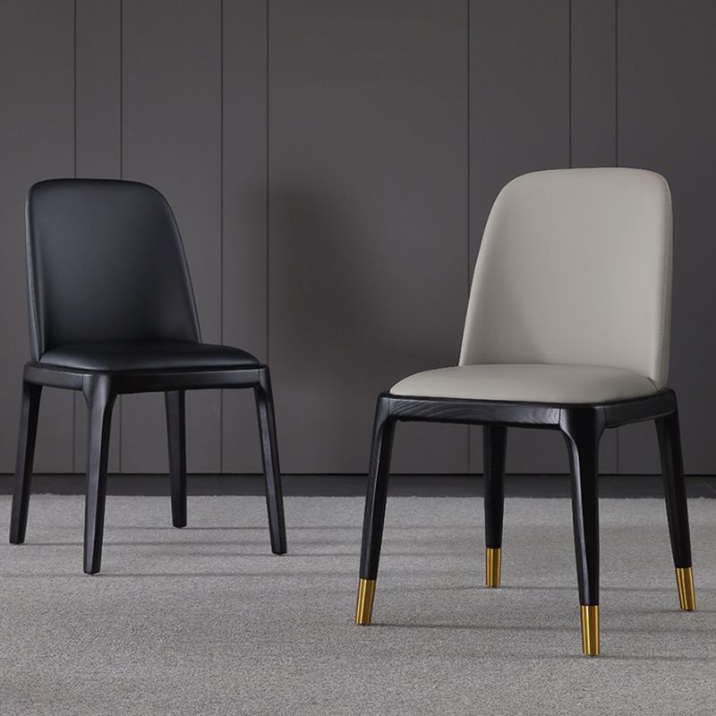 Leather Industrial Restaurant Side Chair Parsons Gray Dining Chair with Black Legs