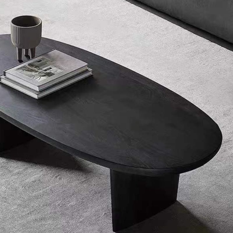 Modern 2 Legs Oval Cocktail Table Wooden Coffee Table in Black