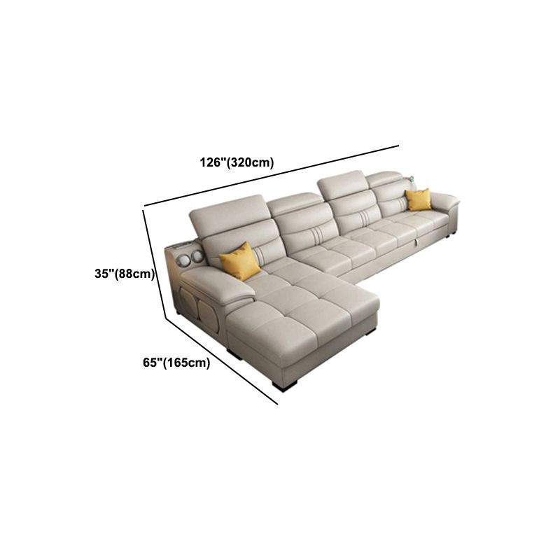 Modern Faux Leather Sofa & Chaise 34.6" H Biscuit Back Sofa with Storage