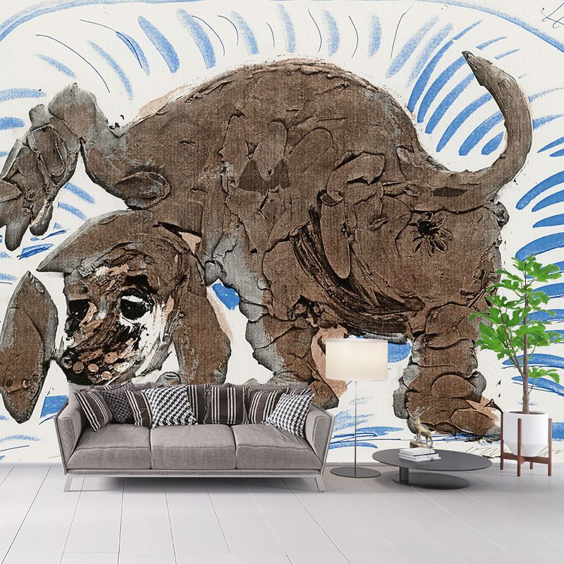 Brown Puppy Dogs Mural Decal Animal Painting Artistic Waterproof Wall Covering on Blue
