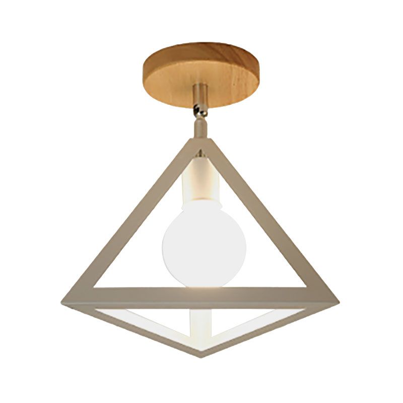 Vintage Style Wire Cage Semi Flush Mount mit Dreiecksschirm 1 Licht Metallhalbbündige Deckenbefestigung in Schwarz/Weiß