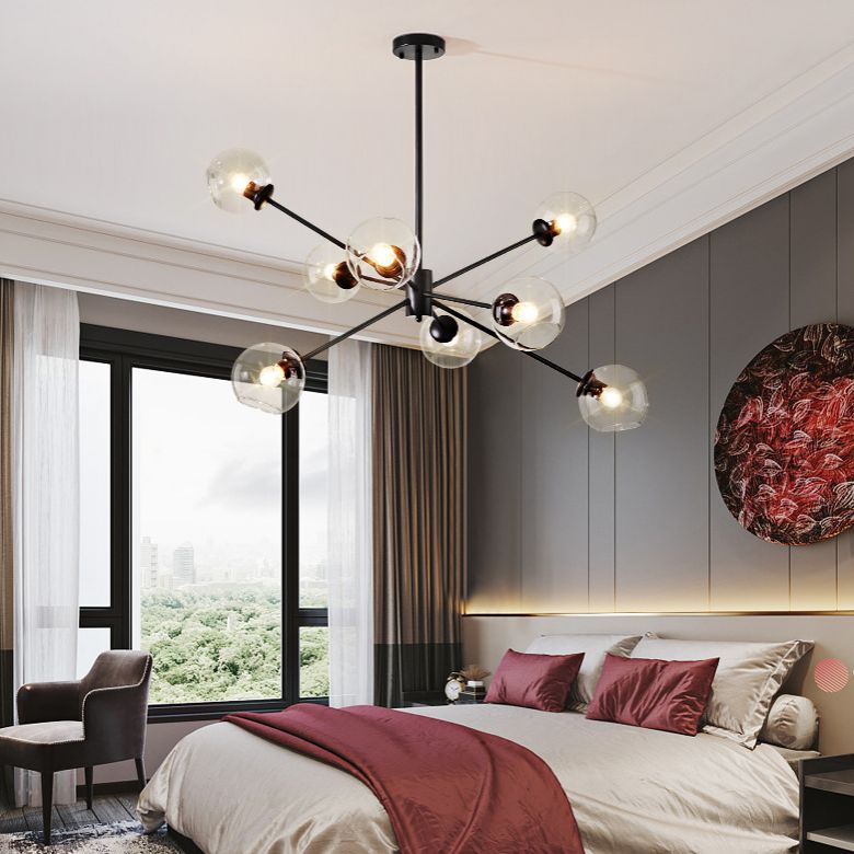 Lampadario in metallo in stile nordico in vetro trasparente in vetro sfumatura molecolare Modellazione molecolare Ciondolo per soggiorno