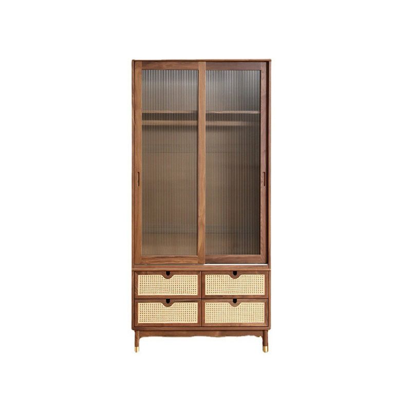 Solid Wood Wardrobe Armoire with Drawer Modern Wardrobe Closet