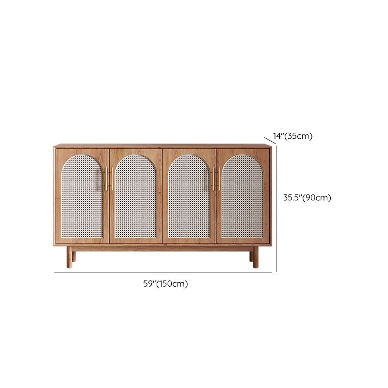Contemporary Brown Wicker Doors Sideboard Solid Wood Buffet Table for Living Room