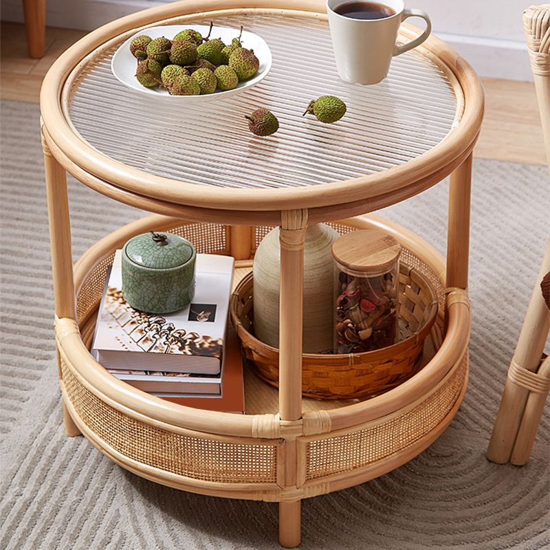 Tropical Cocktail Table Storage Round 4 Legs Coffee Cocktail Table