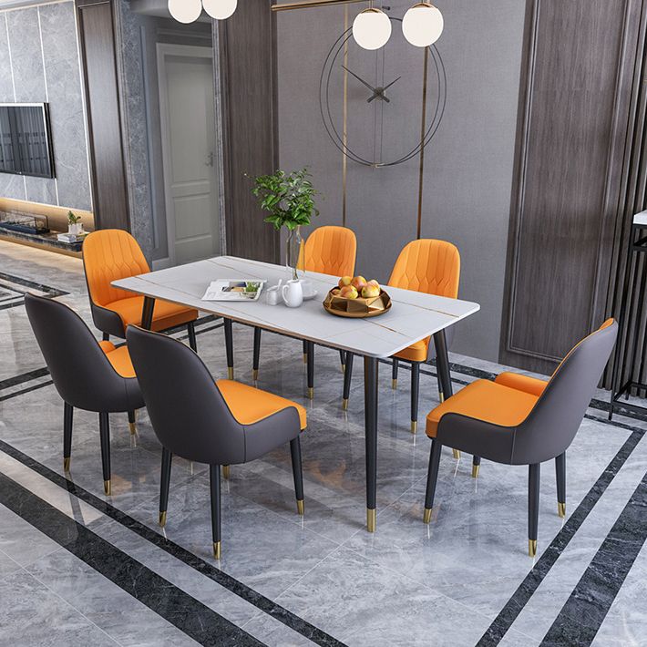 Rectangle Sintered Stone DiningTable Modern Home Kitchen Desk with 4 Black Legs