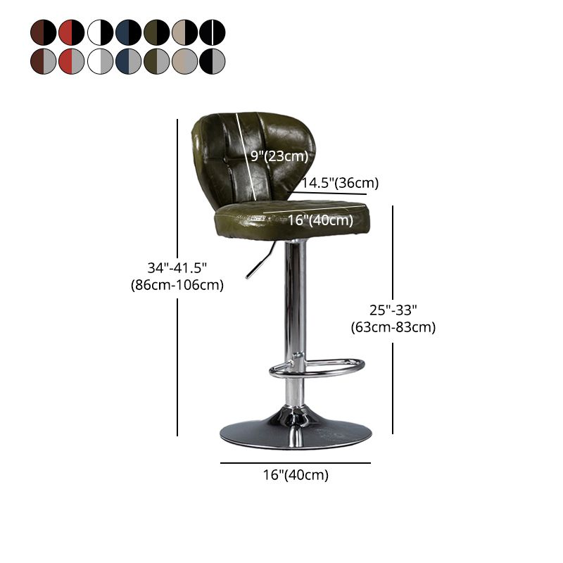 Industrial Style Leather Upholstered Barstool Adjustable Height Swivel Bar Stool
